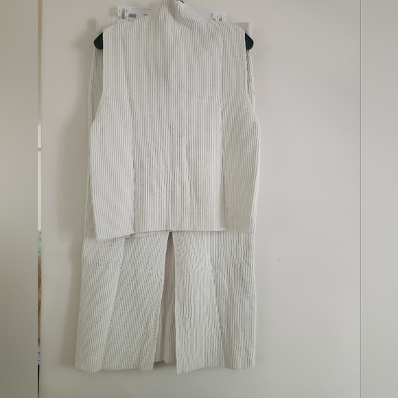 H&M co-or ord Set KNIT-RIB Sleeveless Top & Pencil maxi Skirt Cream Sz L, XL NWT - Picture 8 of 16